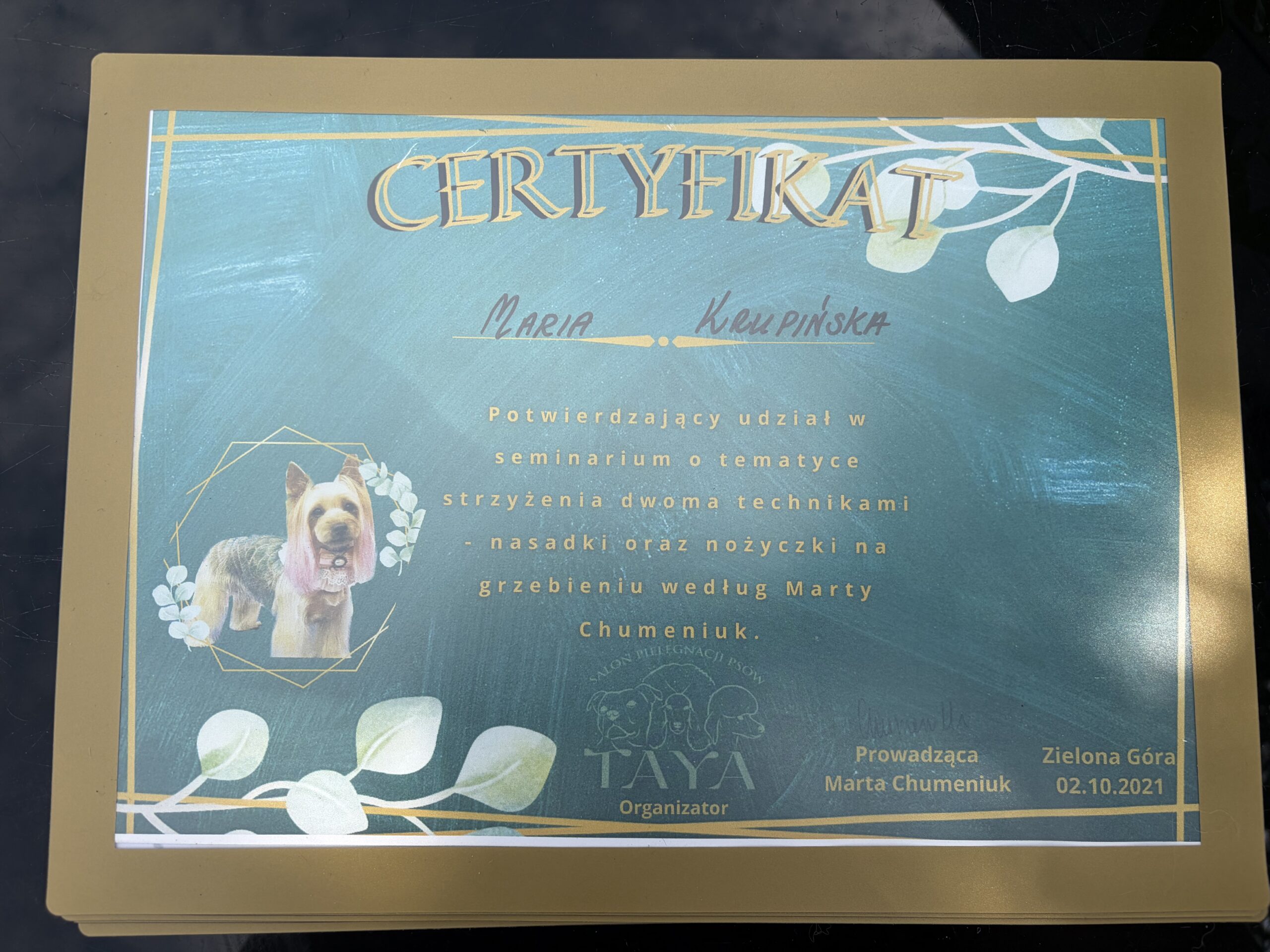 Kraina łapek certyfikat Marta chumieniuk